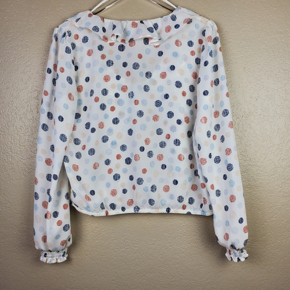 June & Hudson Polka Dot Ruffle V-Neck Blouse L - Picture 5 of 7